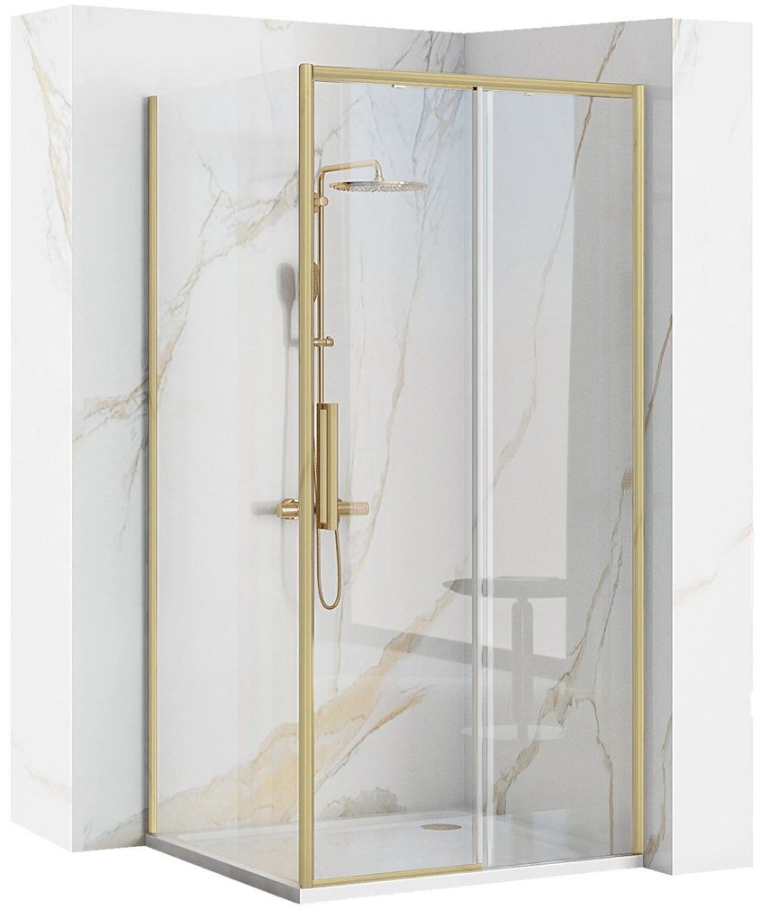 Rea Rapid Slide, sprchovací kút s posuvnými dverami 120(dvere) x 80(stena), 6mm číre sklo, zlatý matný profil, KPL-K5649
