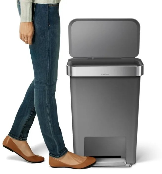 Obdĺžnikový pedálový kôš 45 l, šedý plast/nerez, sivá