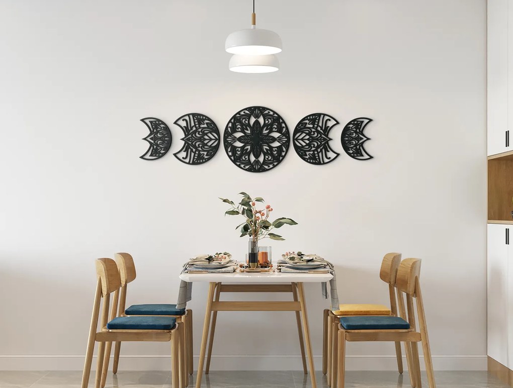 drevko 5-dielna mandala na stenu Rozmer obrazu: 18,5 x 65 cm, Farba dekorácie: Čierna