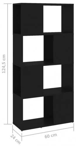vidaXL Knižnica/deliaca stena čierna 60x24x124,5 cm drevotrieska-