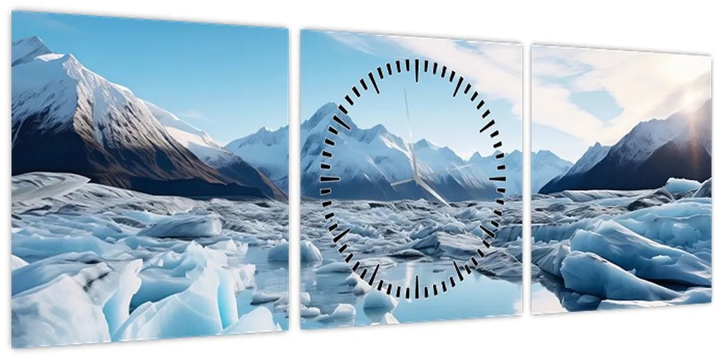 Obraz - Ľadovcové útvary (s hodinami) (90x30 cm)