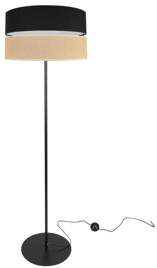 Stojacia lampa Juta, 1x jutové/čierne textilné tienidlo, o, b