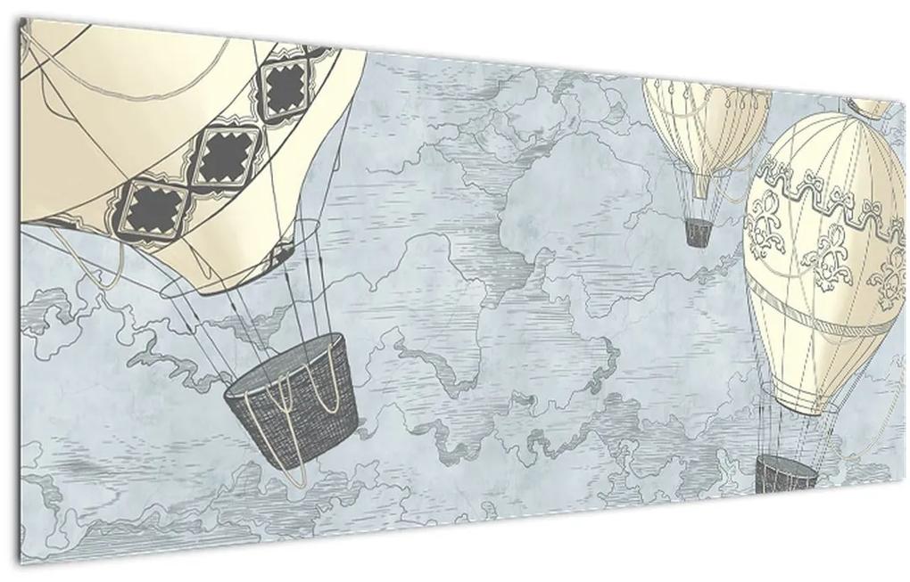 Obraz - Balóny nad mestom, chladné tóny (120x50 cm)