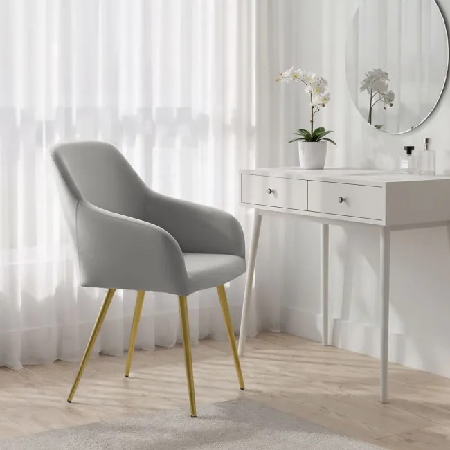 Sada štyroch jedálenských stoličiek ESTELLE zamatové, sivé / zlaté nohy (4 ks)