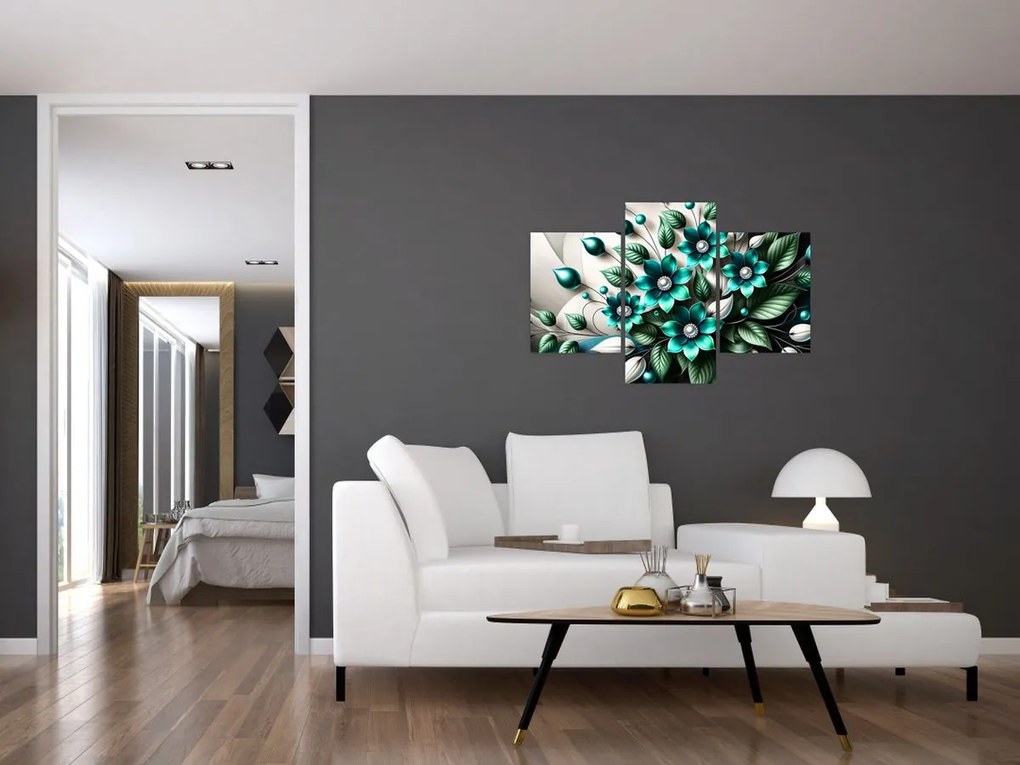 Obraz - 3D tyrkysové kvety (90x60 cm)
