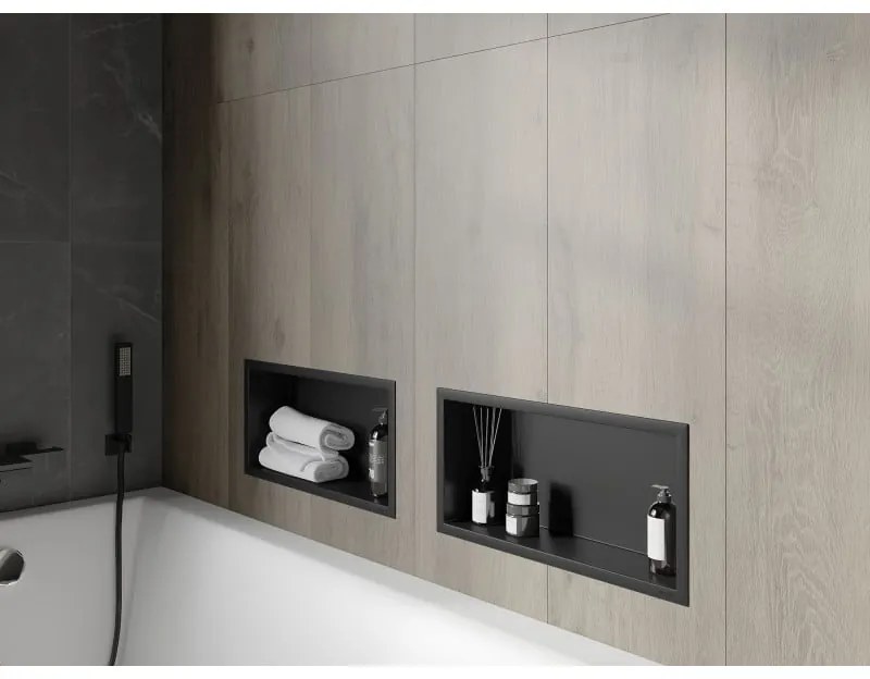 Mexen X-Wall-R, polička na zapustenie na obklad s golierom 45 x 20 cm, čierna matná, 1970452010