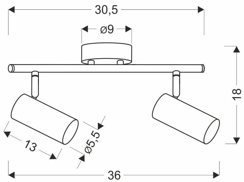 Candellux Čierne stropné svietidlo Colly pre žiarovku 2x GU10 92-01665