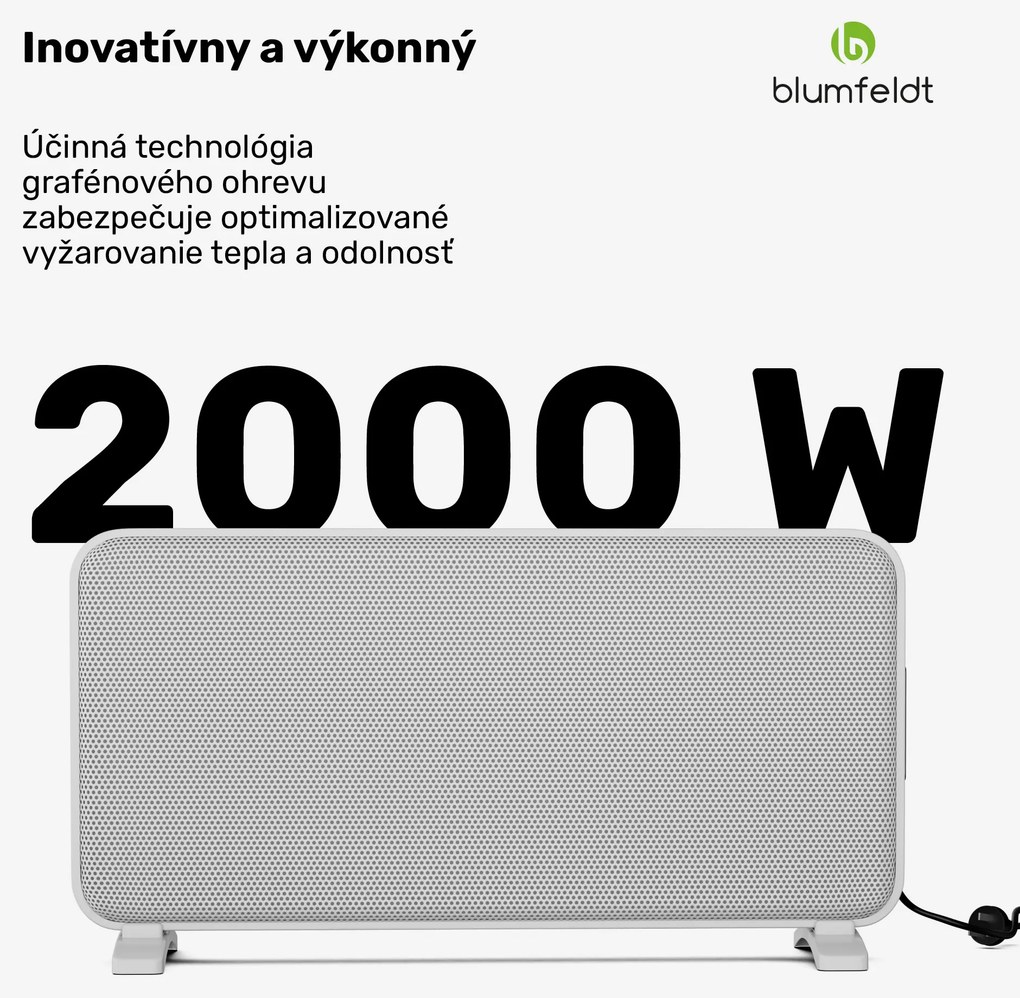 Blumfeldt SwiftWave konvektor, 2000 W, do 20 m², dotykové ovládanie aplikáciou, grafén