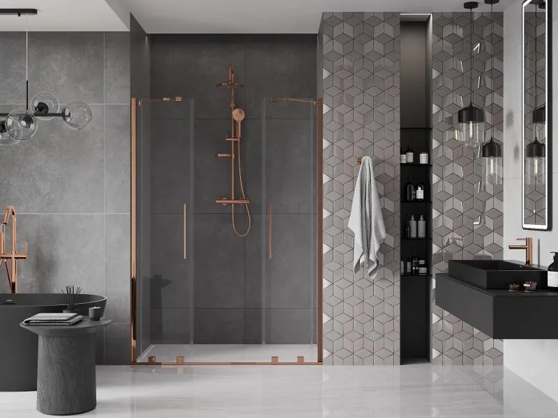 Mexen Velar Duo, posuvné dvere do otvoru 150x200 cm, 8mm číre sklo, ružové zlato, 871-150-000-02-60