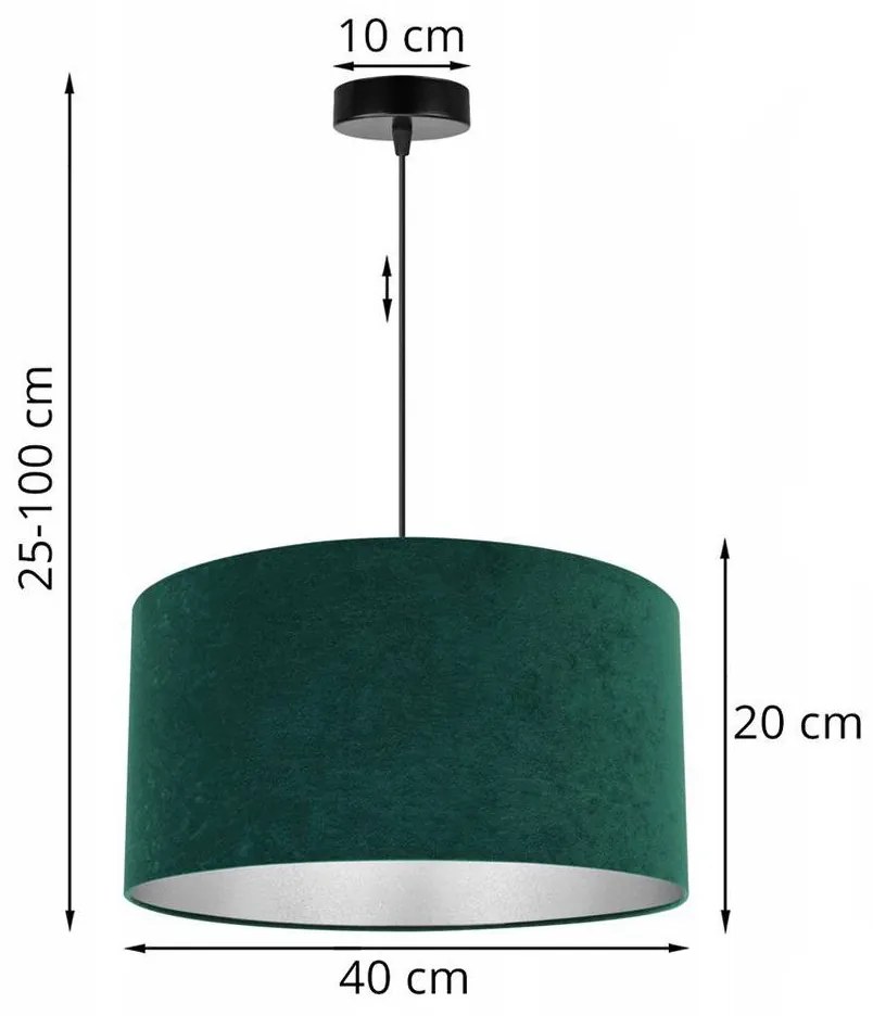 Závesné svietidlo Mediolan, 1x tmavozelené/chrómové textilné tienidlo