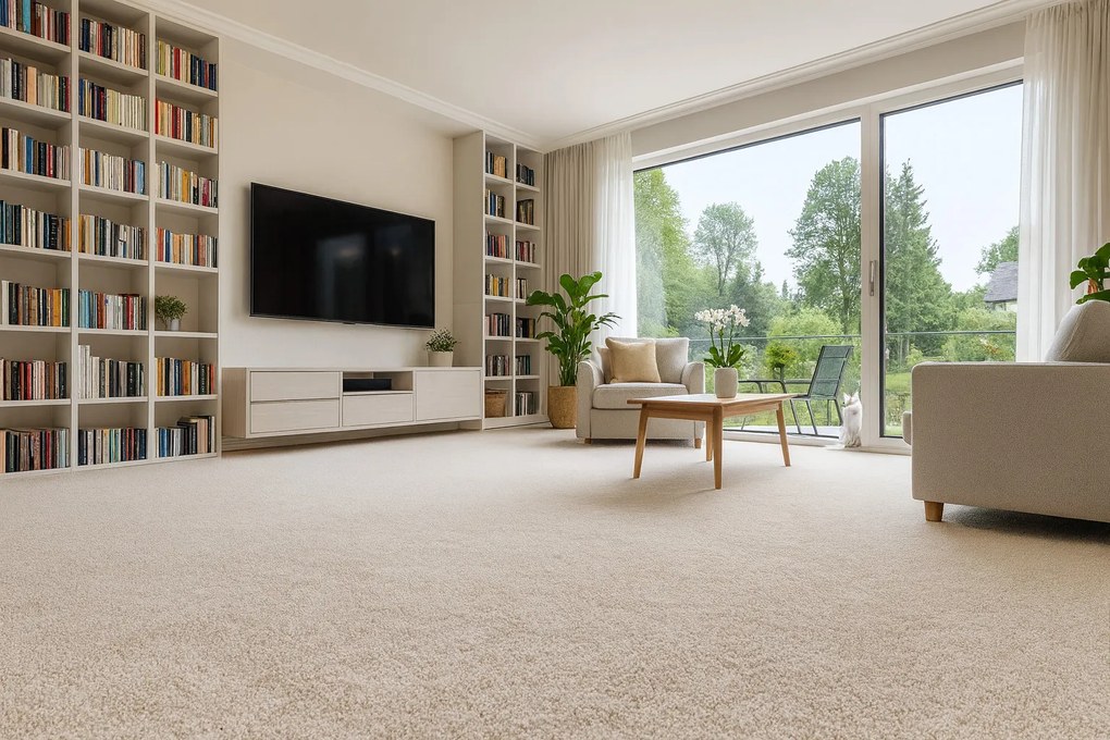 Associated Weavers, Koberec metráž Spinta 33, na mieru, šíře 4m, biela, filc, obývacia izba