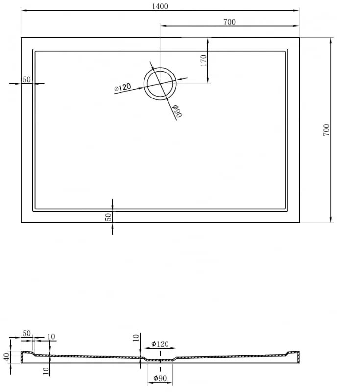Mexen, Mexen Flow obdĺžniková sprchová vanička slim 70 x 140 cm, biely lesk - 46R107014