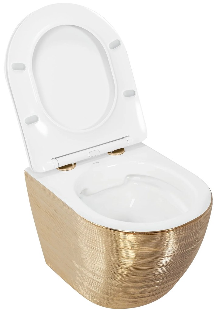 Rea Carlo, závesná WC misa + WC sedadlo, brúsené zlato, REA-C6942