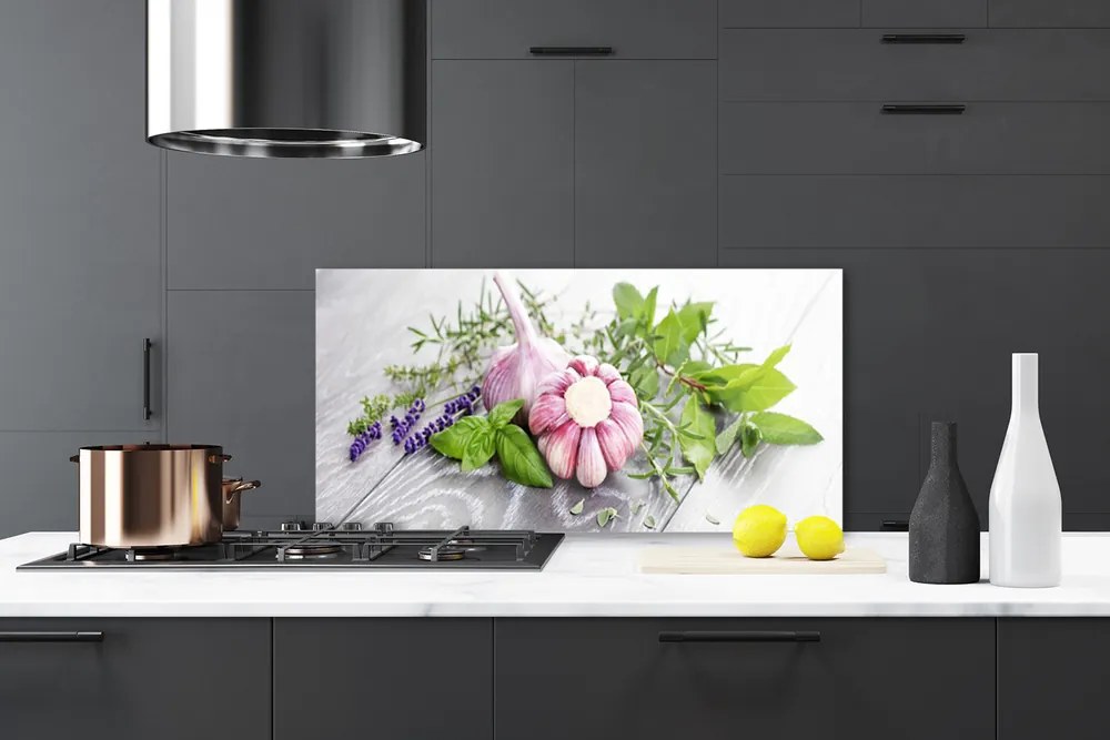 Sklenený obklad Do kuchyne Cesnak byliny do kuchyne 120x60 cm