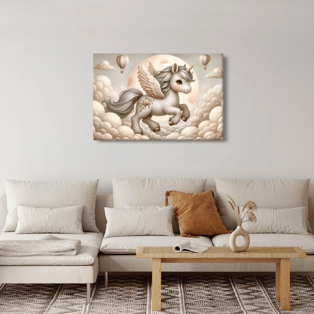 Obraz - Jednorožec v oblakoch (90x60 cm)