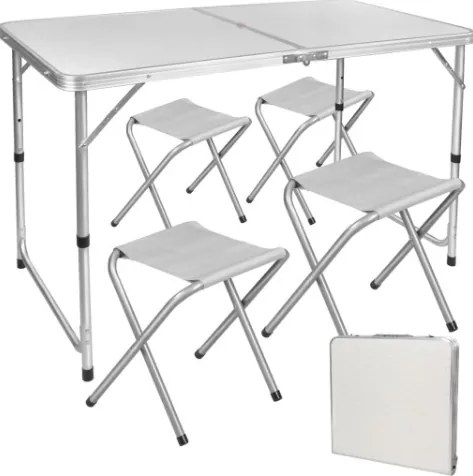Lean Toys Skladací záhradný nábytok biely – 1 stôl, 4 stoličky