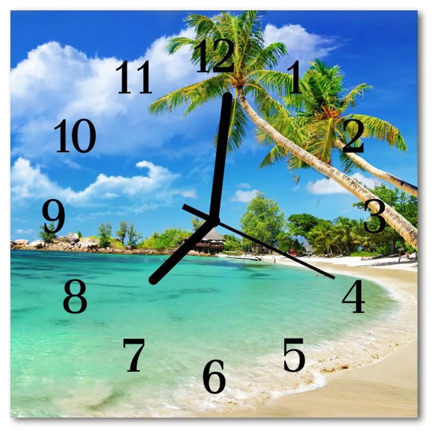 Sklenené hodiny štvorcové Plážové palmy 30x30 cm