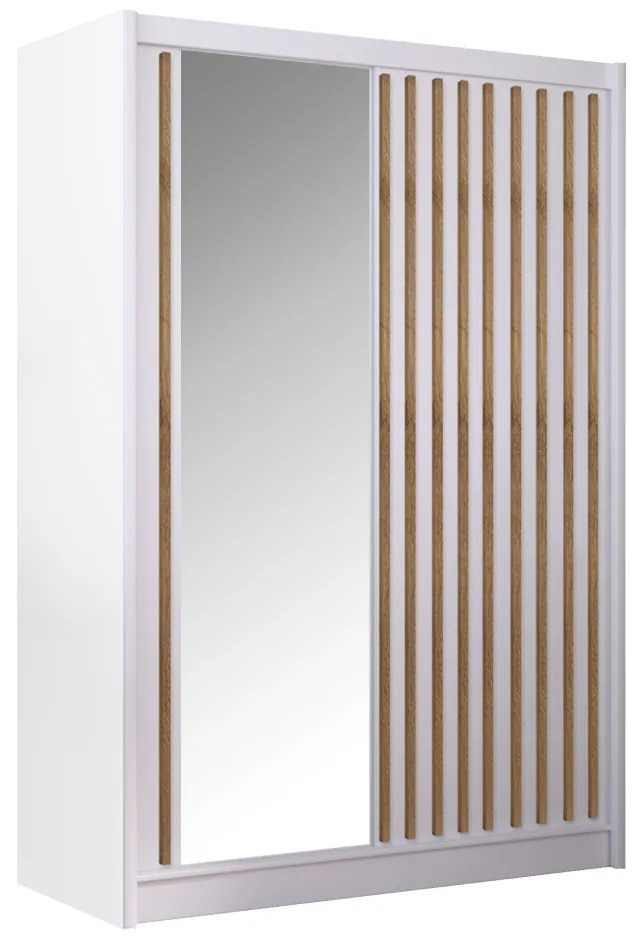 Skriňa s posuvnými dverami, biela/dub craft, 150x215 cm, LADDER