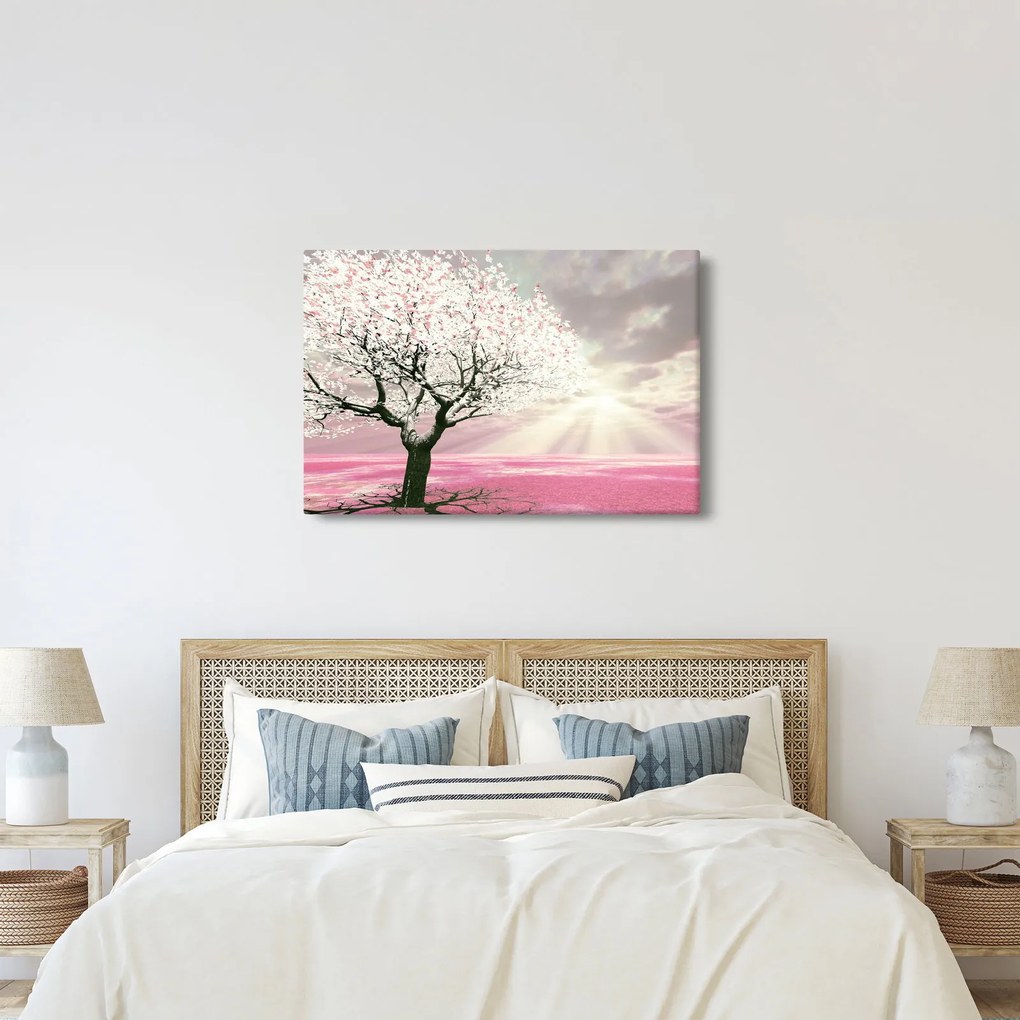 Ružový obraz stromu (90x60 cm)