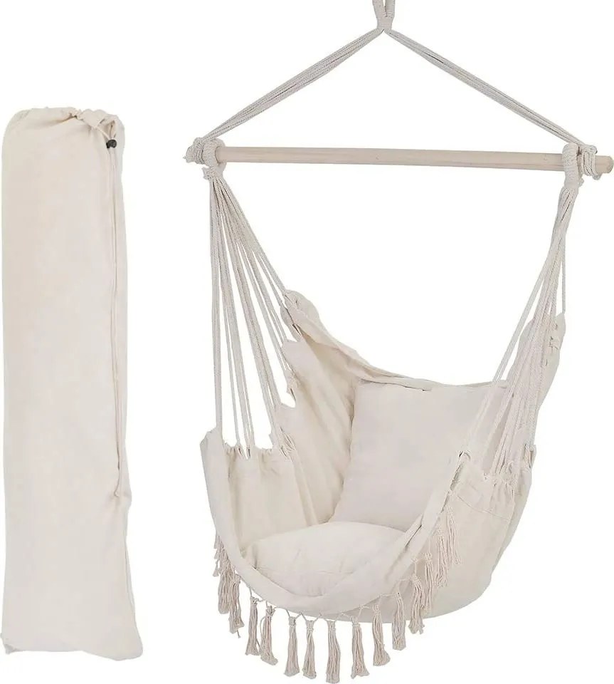 Závesné hojdacie kreslo BOHO s vankúšmi - krémové