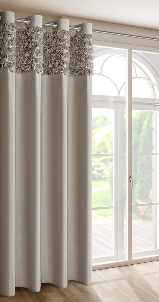 ZATEMŇOVACÍ ZÁVES NA KRÚŽKOCH EVA MINGE ROSES13 140X250 CM BÉŽOVÁ