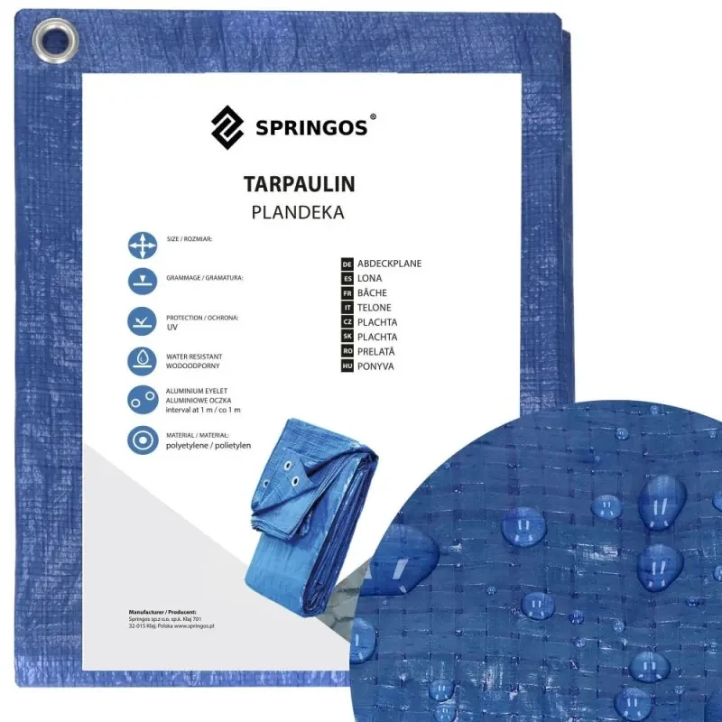 SPRINGOS Krycia plachta s okami 3x5 m, 60g PE, modrá SPRINGOS PROTECT