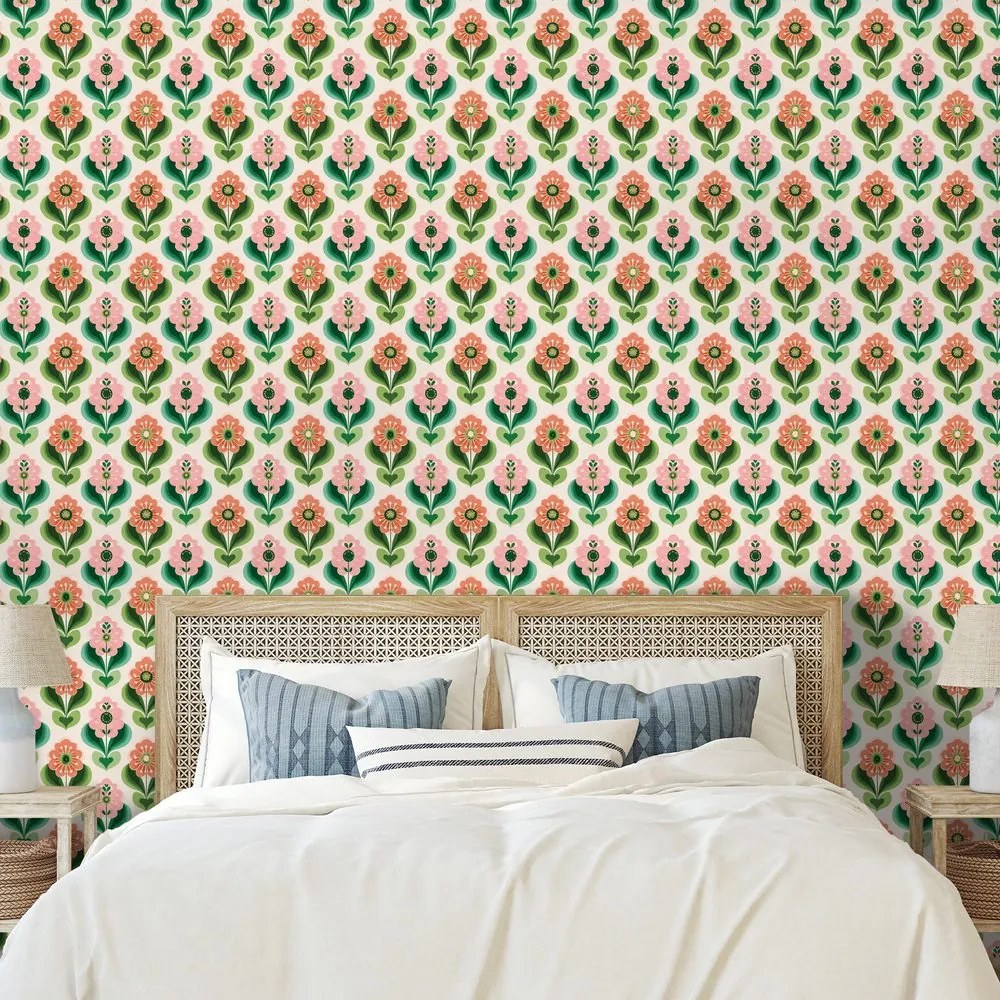 Samolepiaca tapeta retro kvetinový vzor v pastelových tónoch