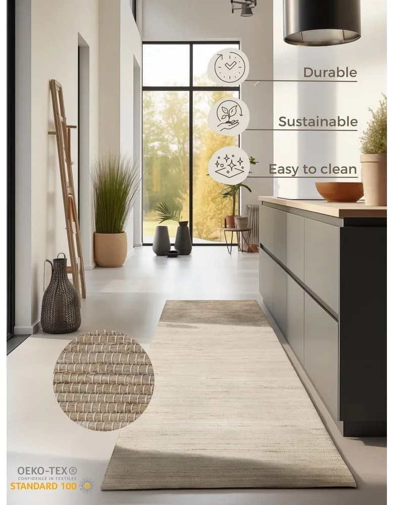 Béžový obojstranný/ručne tkaný behúň s prímesou juty 80x200 cm Handloom – Hanse Home