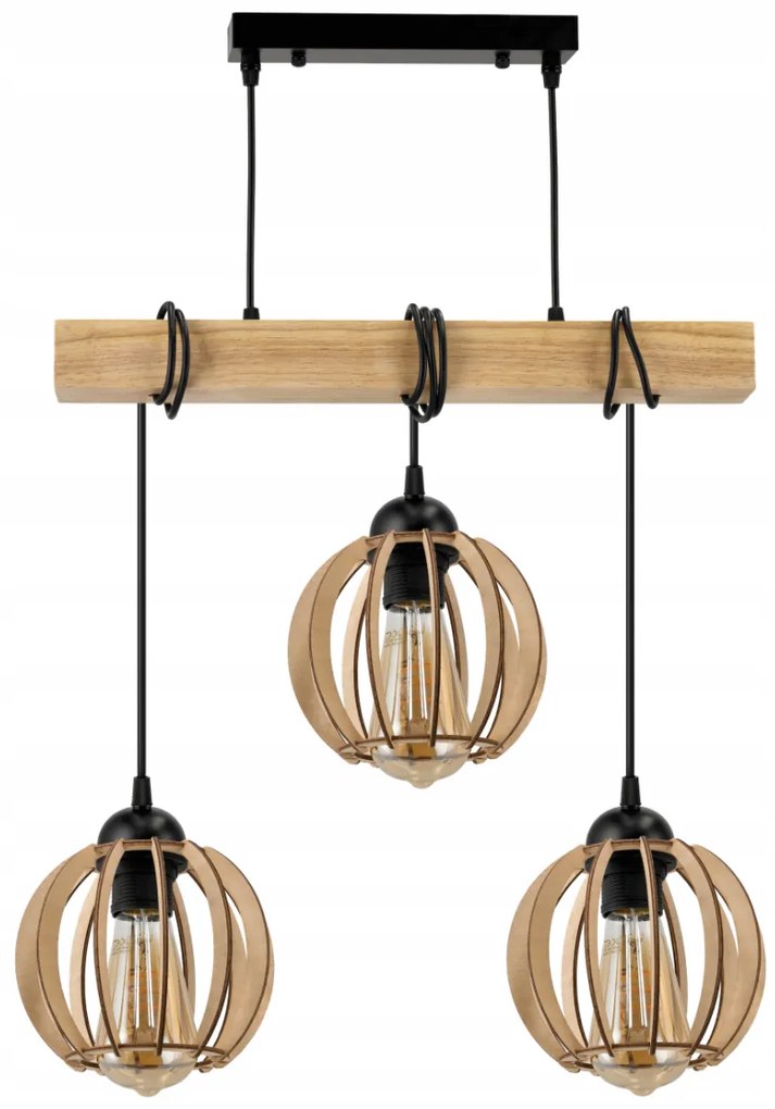 BERGE Závesné stropné svietidlo LED drevený trám 3xE27 loft drevená guľa