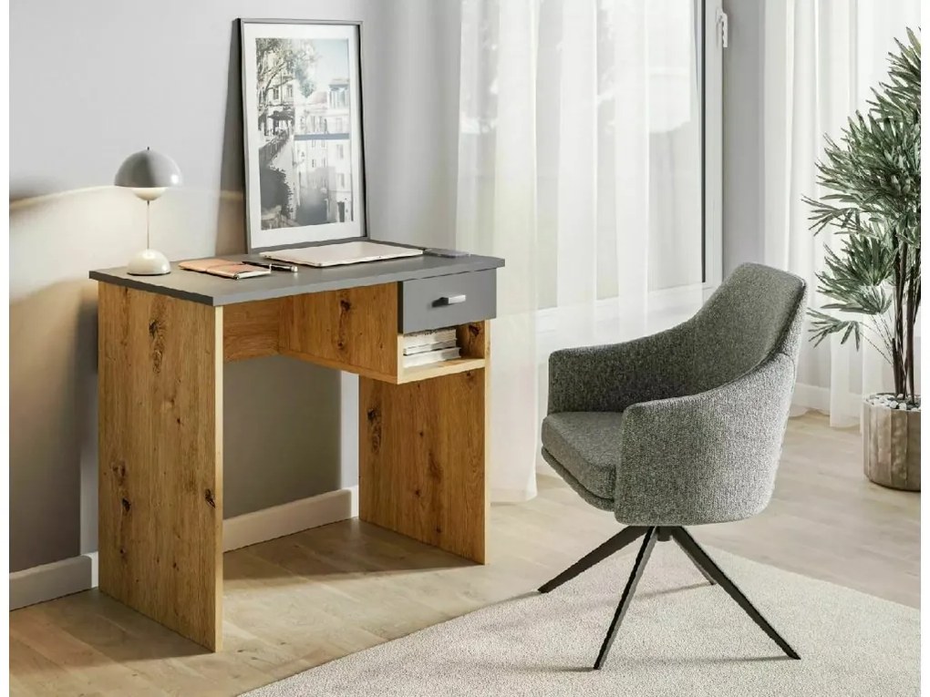 AKCIA Písací stôl v dekore dub artisan s antracitovou doskou B-011 II. akosť