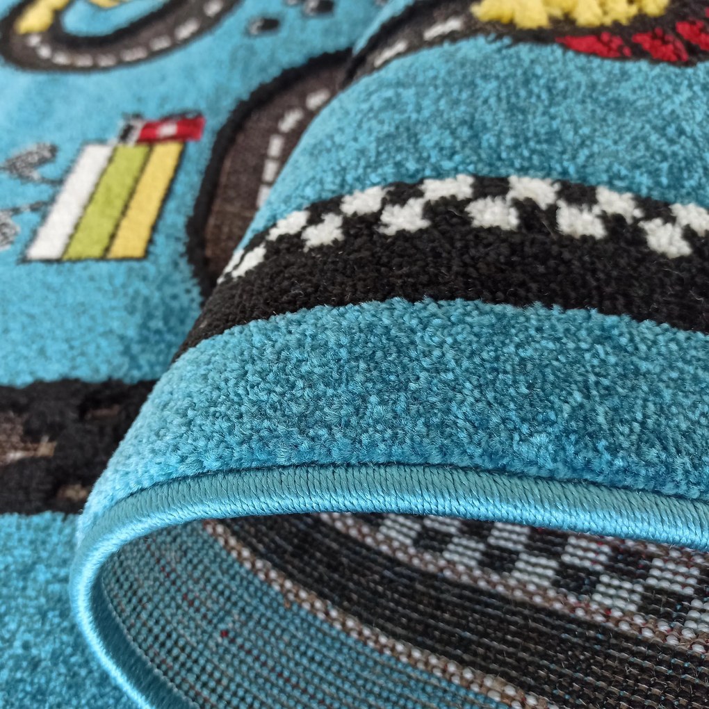 DY Detský modrý koberec s motívom autodráhy Color Kids 04 Rozmer: 300x400 cm