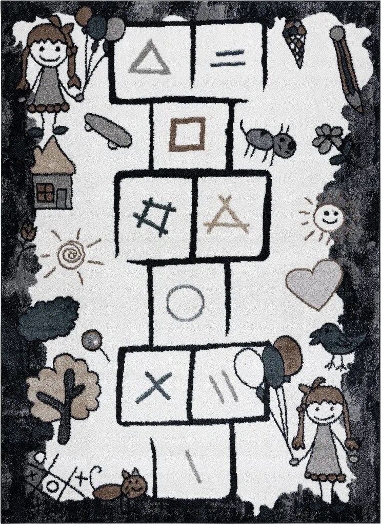 Dywany Łuszczów 120x170 cm Detský kusový koberec Fun Hop black, čiernobiela, detská izba
