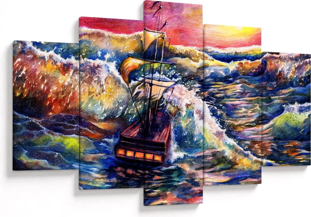 Obraz - Loď na oceánskych vlnách, aquarel (150x105 cm)