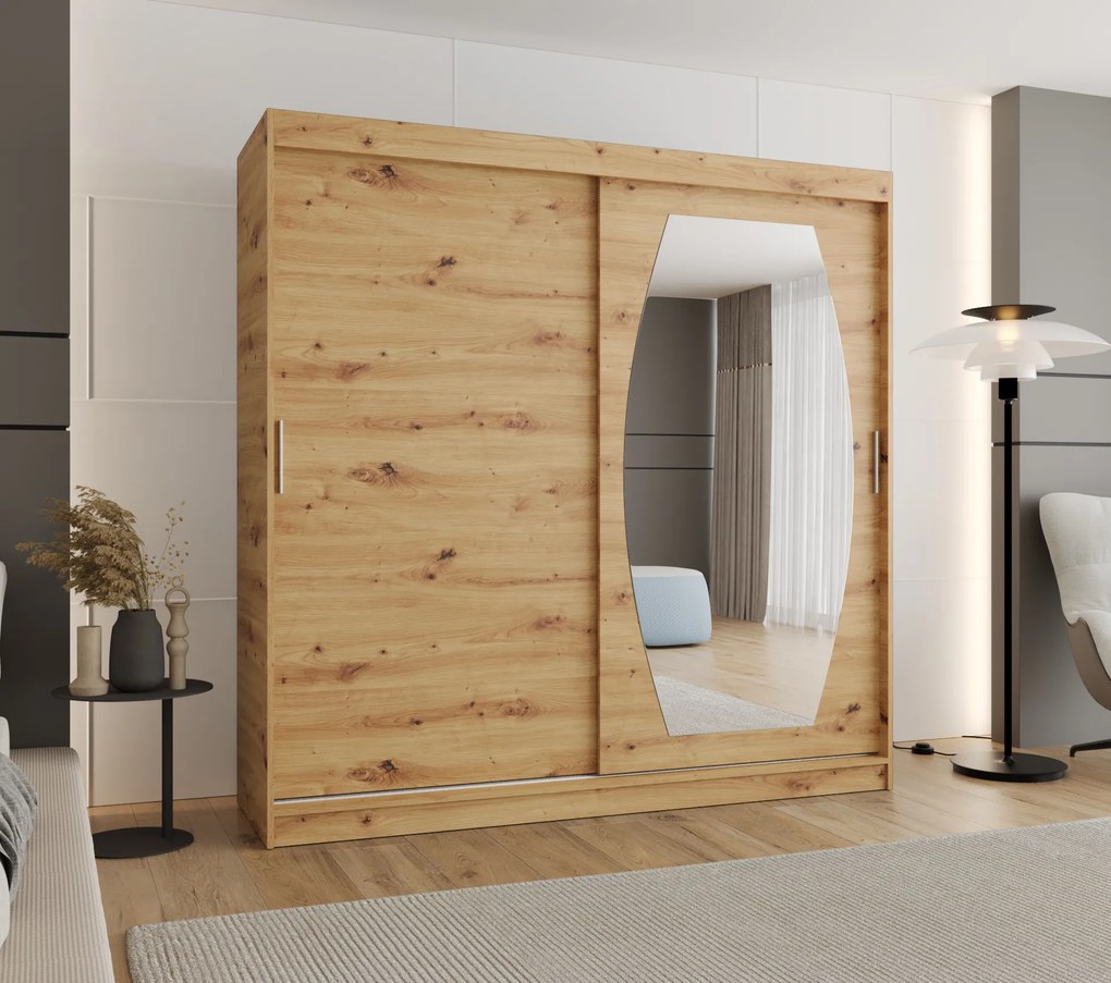 Šatníková skriňa 200 cm Rosaria (dub artisan). Akcia -19%. Vlastná spoľahlivá doprava až k Vám domov. 1126304