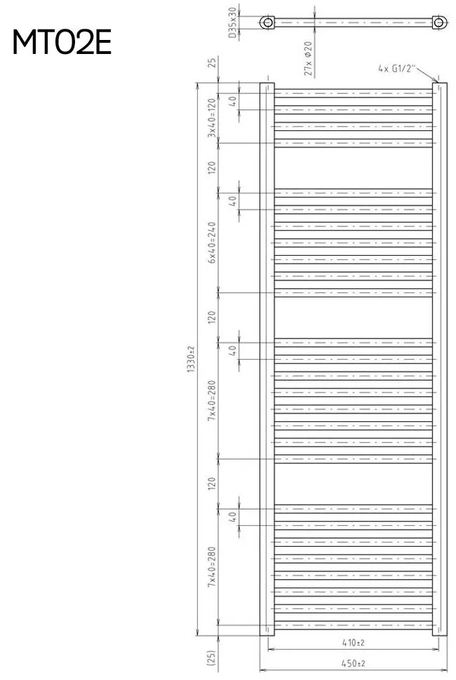 Mereo Mereo, Vykurovací rebrík rovný, 450x1330 mm, 500 W, biely, elektrický, MER-MT02E