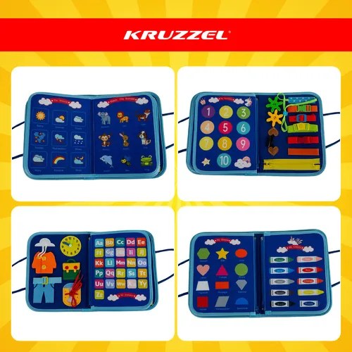 ISO Trade Kruzzel Montessori senzorická kniha pre deti 3+ – jednorožec, 7 aktivít