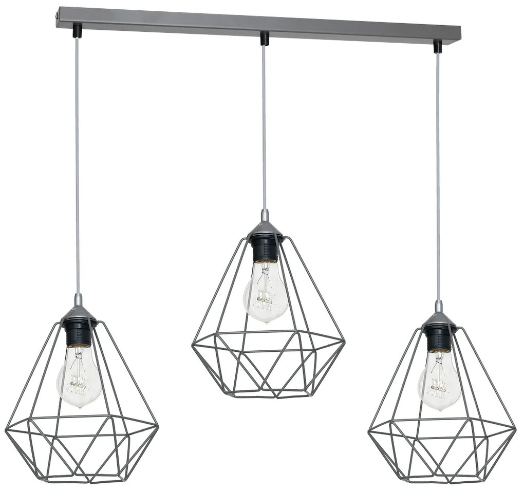 Závesné svietidlo Basket, 3x sivé drôtené tienidlo, gr