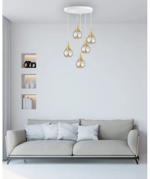 Luster na lanku LACRIMA WHITE 5xE27/60W/230V pr. 45 cm