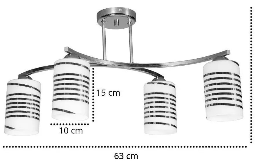 Stropné svietidlo Cobi, 4x biele sklenené tienidlo so vzorom, ch