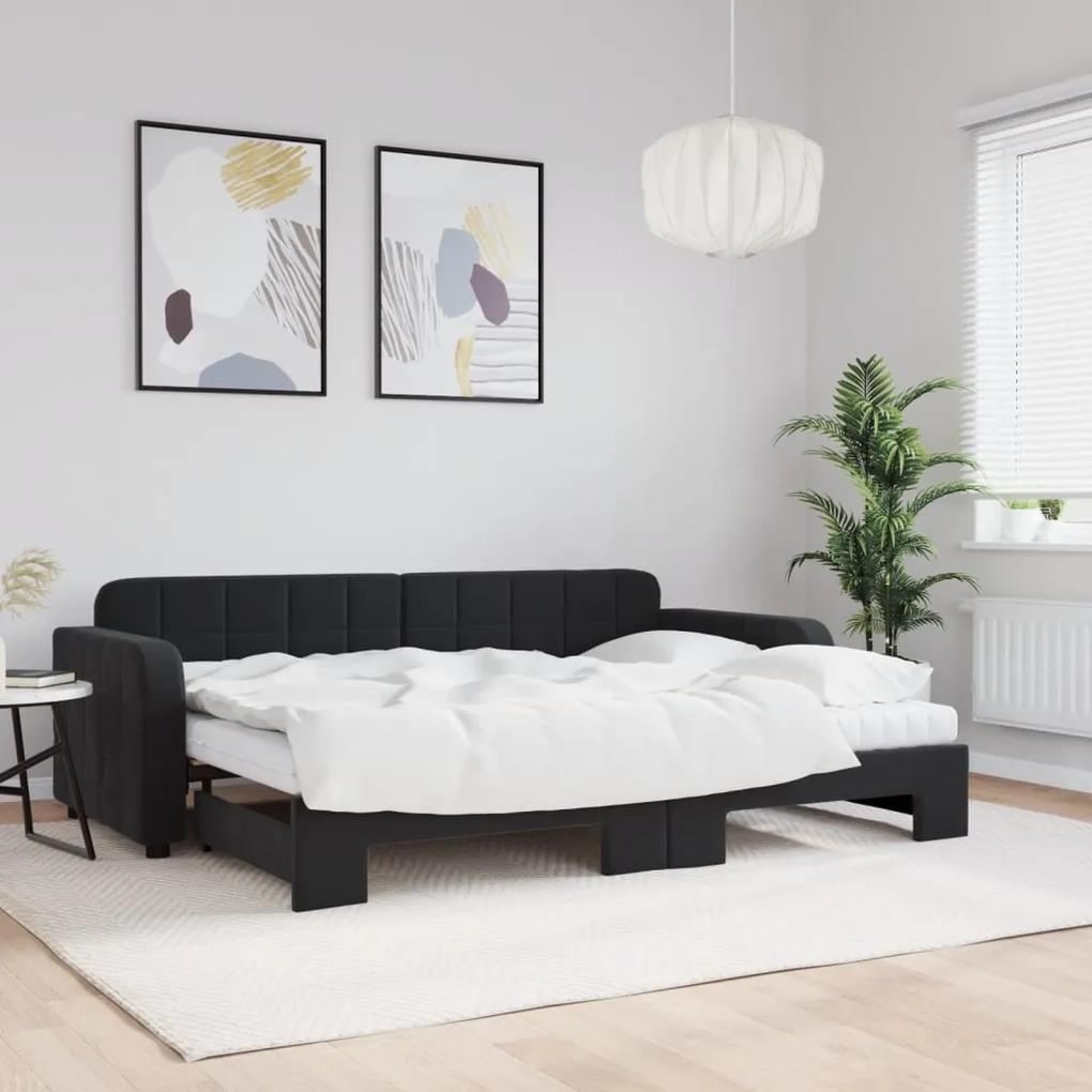 Rozkladacia denná posteľ s matracmi čierna 80x200 cm zamat 3196950