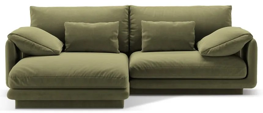 Svetlozelená zamatová rohová pohovka (ľavý roh/s leňoškou) Torino – Micadoni