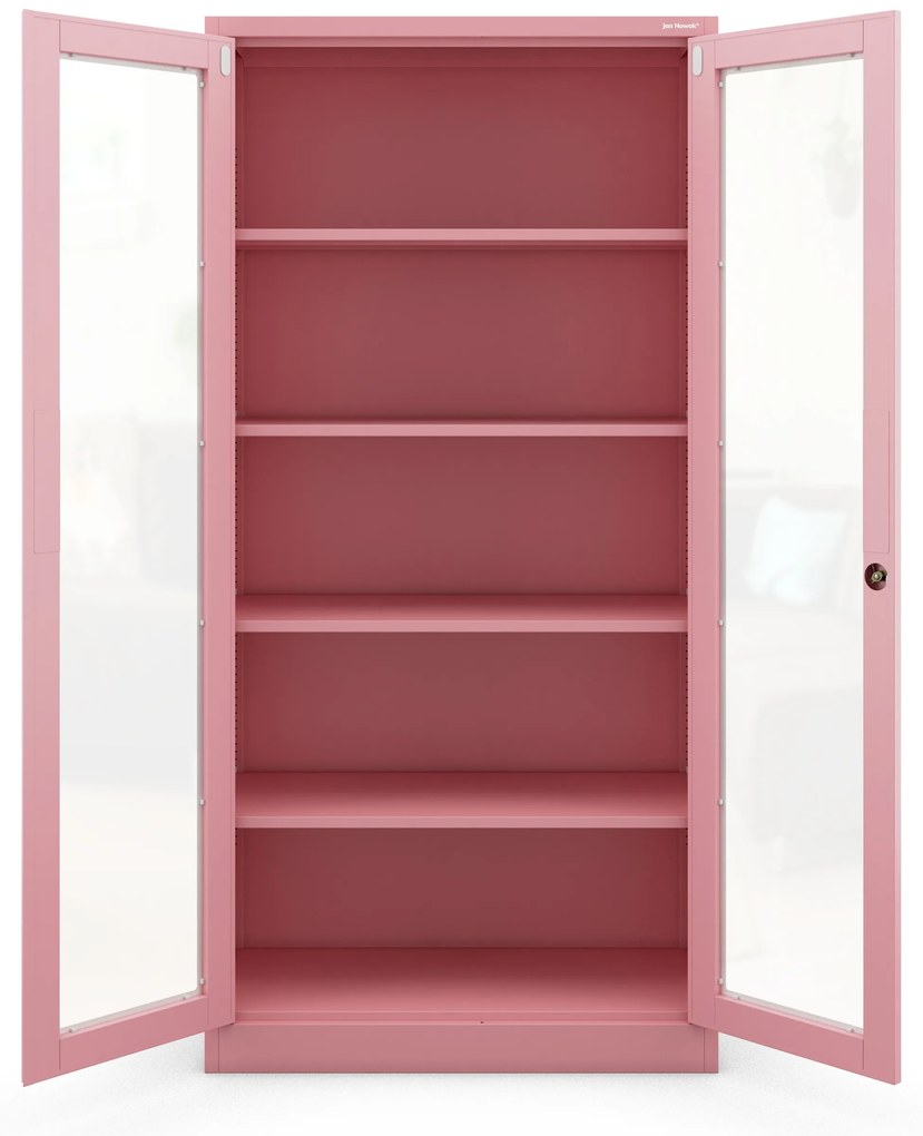 Sklenená vitrína AMELIA, 900 x 1850 x 400 mm, Fresh Style: púdrovo ružová
