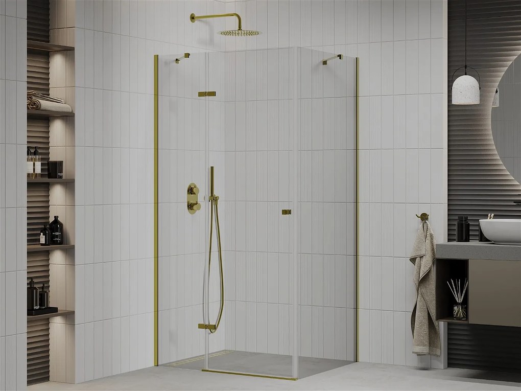Mexen Roma, sprchovací kút 100 (dvere) x 90 (stena) cm, 6mm číre sklo, zlatý profil, 854-100-090-50-00
