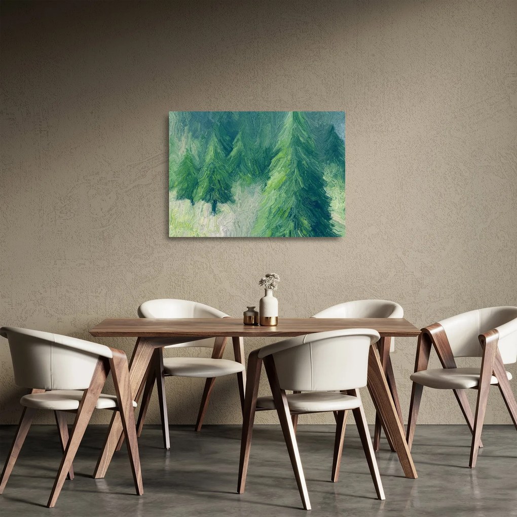 Sklenený obraz - Maľované ihličnany (70x50 cm)