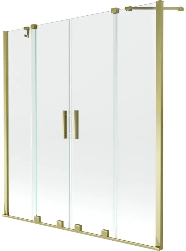 Mexen Velar Duo, 2-krídlová posuvná vaňová zástena 160 x 150 cm, 8mm číre sklo, zlatý lesklý profil, 896-160-000-02-50