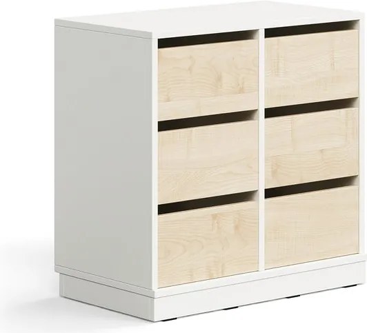 Úložná skrinka CASPER, 6 zásuviek, so soklom, biela/breza