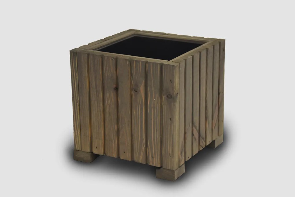 Štvorcový drevený truhlík s plastovou vložkou - sivý, 25x25x25