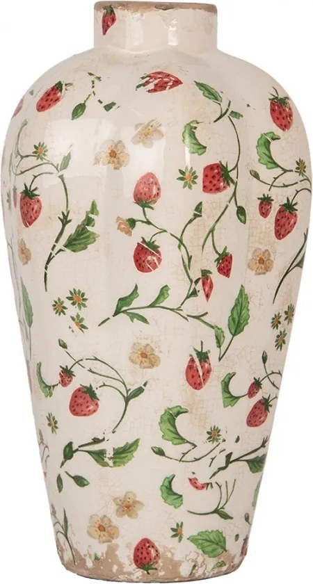 Béžová keramická váza s jahôdkami Wild Strawberries S - Ø 17*29 cm