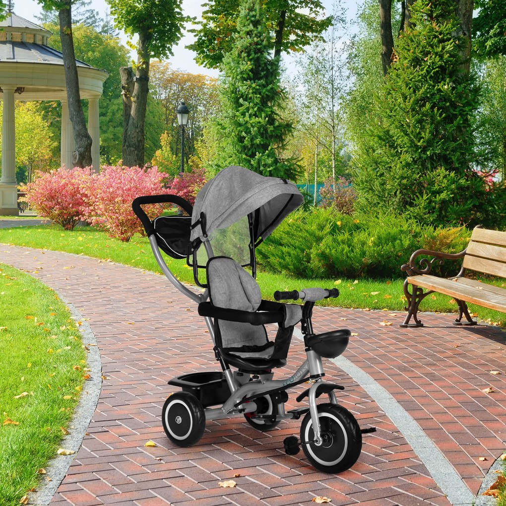 ECOTOYS Trojkolka 2v1 s otočným sedadlom + sklopná strieška - sivá