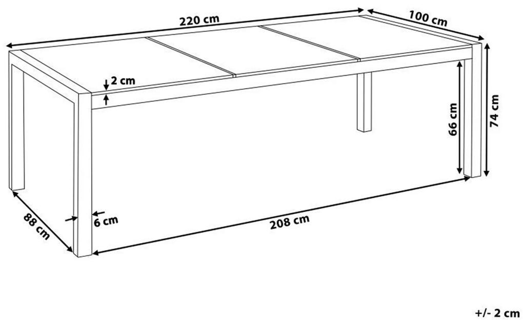 Záhradný stôl s 3-dielnou sklenenou doskou 220 x 100 cm priehľadný GROSSETO Beliani